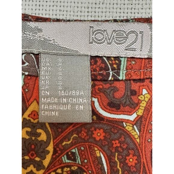 Love 21 Paisley Dress Women’s Size S Orange Brown Red Long Sleeve Boho Chic Fall - Picture 11 of 16